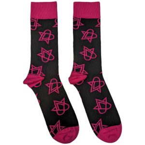 HIM Unisex Mini Pink Heartagrams Black UK Size 7 - 11 Ankle Socks