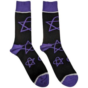 HIM Unisex Purple Heartagrams Black UK Size 7 - 11 Ankle Socks