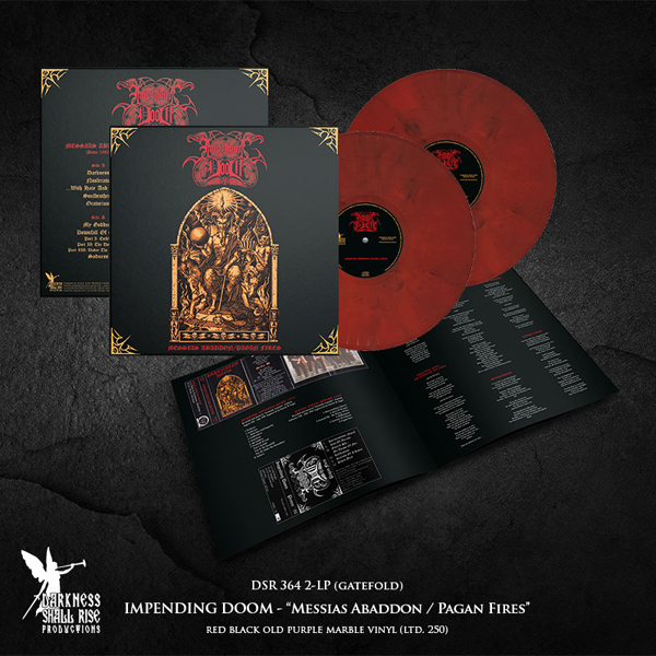 Impending Doom – MESSIAS ABADDON / PAGAN FIRES (RED/BLACK OLD PURPLE MARBLE VINYL 2LP) Vinyl Double Album