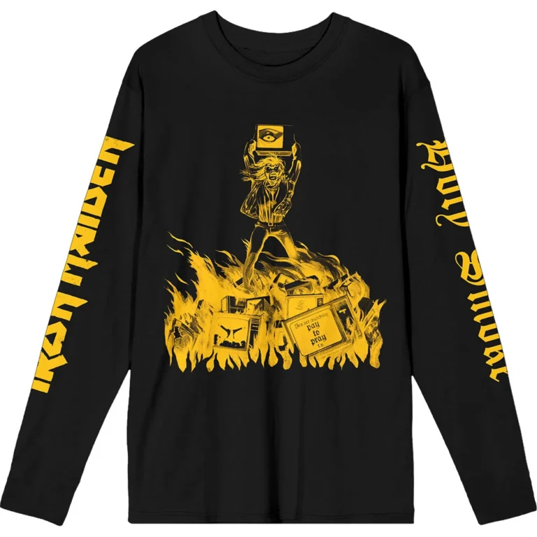 Iron Maiden Holy Smoke Isolated Yellow (Black) (Sleeve Print) Long Sleeve T-Shirt
