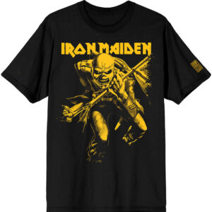 Iron Maiden 50 Trooper Crop Yellow Black Sleeve Print T-Shirt