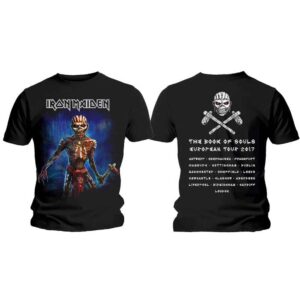 Iron Maiden Axe Eddie Book of Souls European Tour V.2 Black Back Print T-Shirt