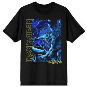 Iron Maiden Fear of the Dark Blue Tone Eddie Vertical Logo Black T-Shirt