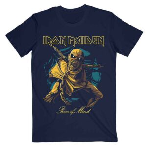 Iron Maiden Piece of Mind Gold Eddie Navy Blue T-Shirt