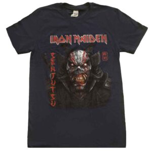 Iron Maiden Senjutsu Back Cover Vertical Logo Navy Blue T-Shirt