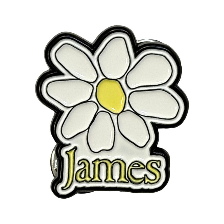 James Yellow Logo White Daisy Pin Badge