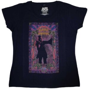 Janis Joplin Paisley & Flowers Frame Navy Blue Ladies T-Shirt
