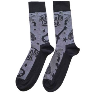 Johnny Cash Unisex Guitars 'n Guns Charcoal Grey & Black UK Size 7 - 11 Ankle Socks