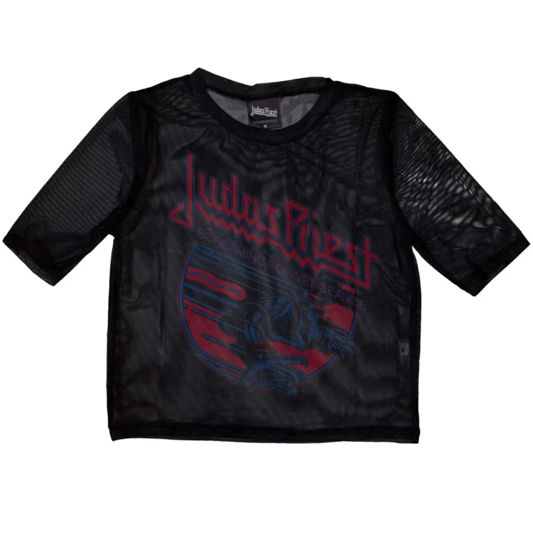Judas Priest Ladies Mesh Crop Top: Screaming For Vengeance Black T-Shirt