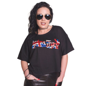 Judas Priest Union Black Boxy Style/Glitter Print Ladies T-Shirt
