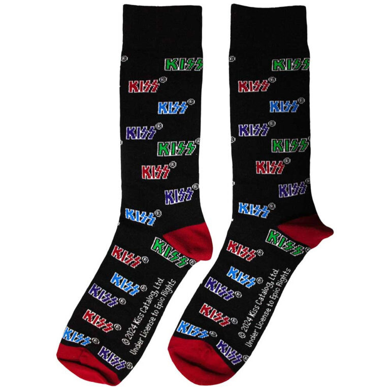 KISS Coloured Logos Pattern (Black) (UK Size 6 – 11) Socks
