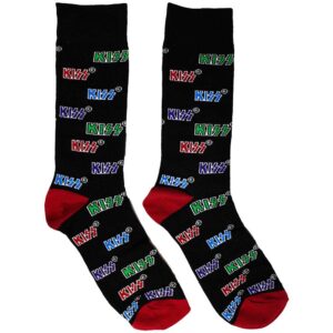 KISS Unisex Coloured Logos Pattern Black UK Size 6 - 11 Ankle Socks