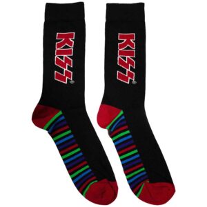 KISS Unisex Red Logo & Stripes Black UK Size 6 - 11 Ankle Socks