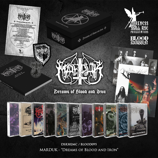 Marduk – DREAMS OF BLOOD AND IRON (11-TAPE BOX, BOOK, PATCH, PIN + 4 POSTERS) Music Cassette