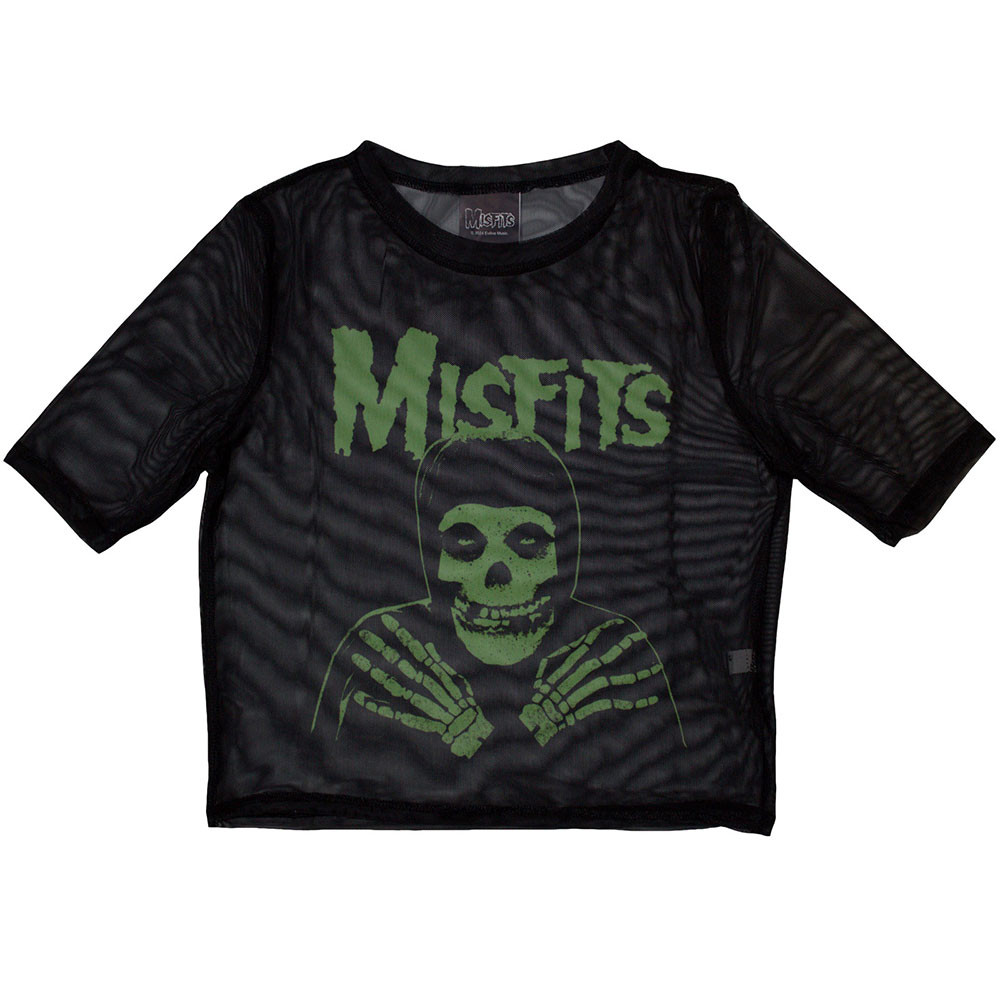 Misfits Ladies Mesh Crop Top: Green Hands Black T-Shirt