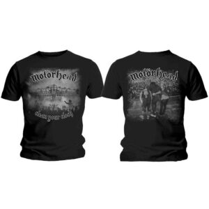 Motorhead Clean Your Clock B&W Black Back Print T-Shirt
