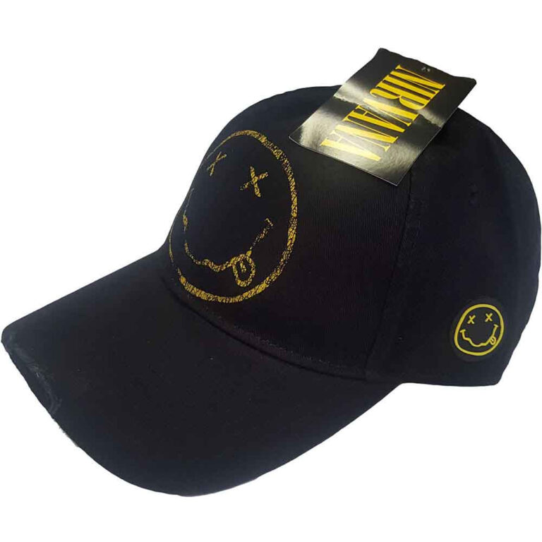 Nirvana Happy Face (Black) (Distressed) Baseball Cap