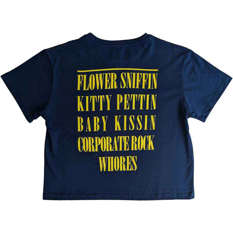 Nirvana Yellow Happy Face Flower Sniffin (Denim Blue) Ladies Crop Top