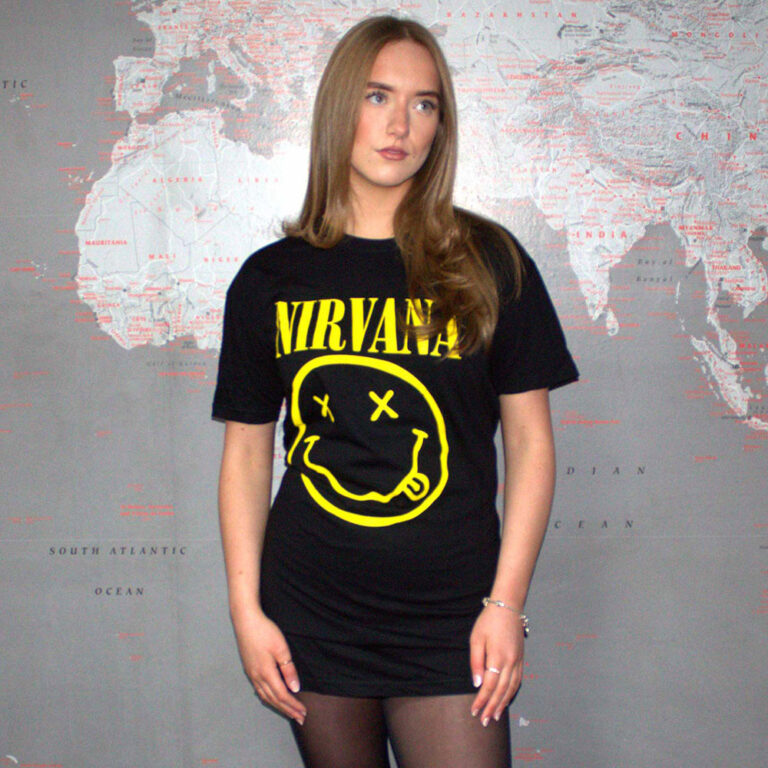 Nirvana Yellow Happy Face Ladies T-Shirt Dress