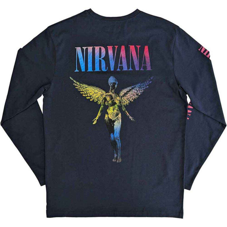 Nirvana Angelic Gradient (Navy Blue) (Back & Sleeve Print) Long Sleeve T-Shirt