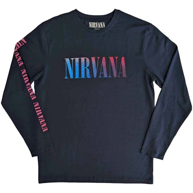 Nirvana Angelic Gradient (Navy Blue) (Back & Sleeve Print) Long Sleeve T-Shirt