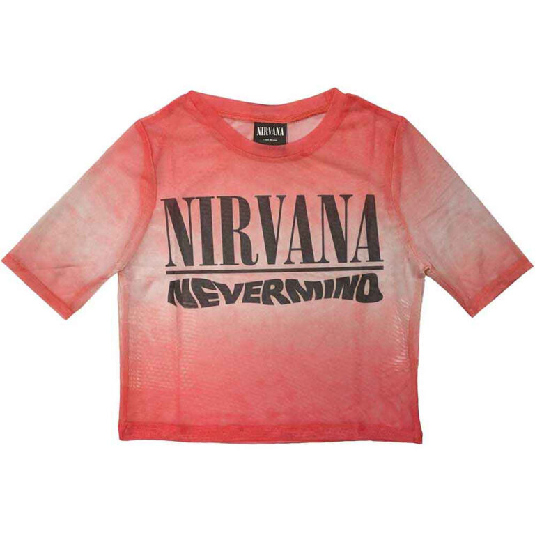 Nirvana Ladies Mesh Crop Top: Nevermind Wavy Logo Pink T-Shirt