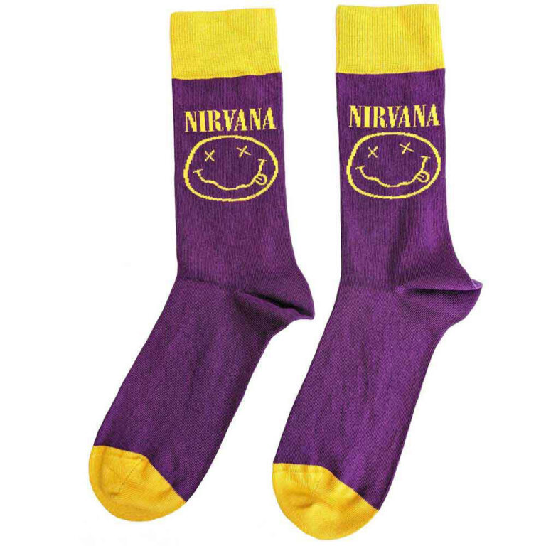 Nirvana Yellow Happy Face (Purple) (UK Size 4 – 7) Socks