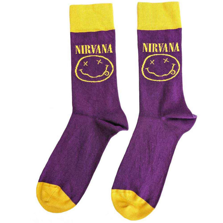 Nirvana Yellow Happy Face (Purple) (UK Size 7 – 11) Socks