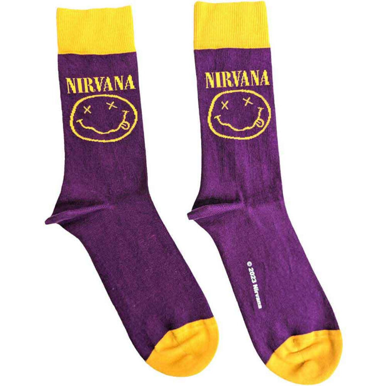 Nirvana Yellow Happy Face (Purple) (UK Size 7 – 11) Socks