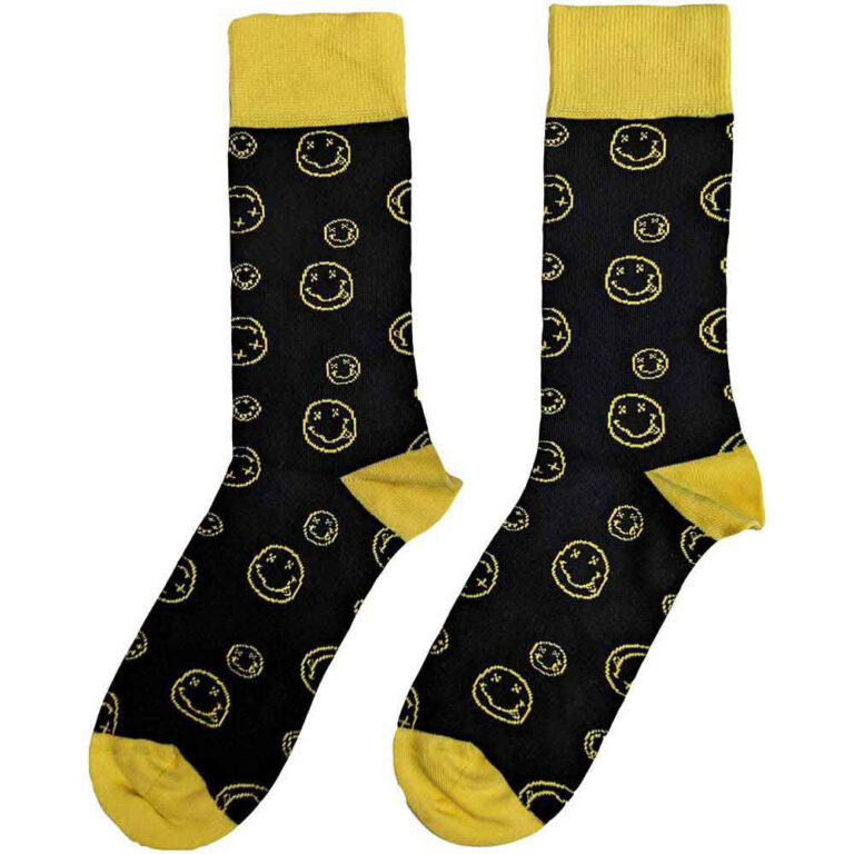 Nirvana Outline Happy Faces (Black) (UK Size 4 – 7) Socks