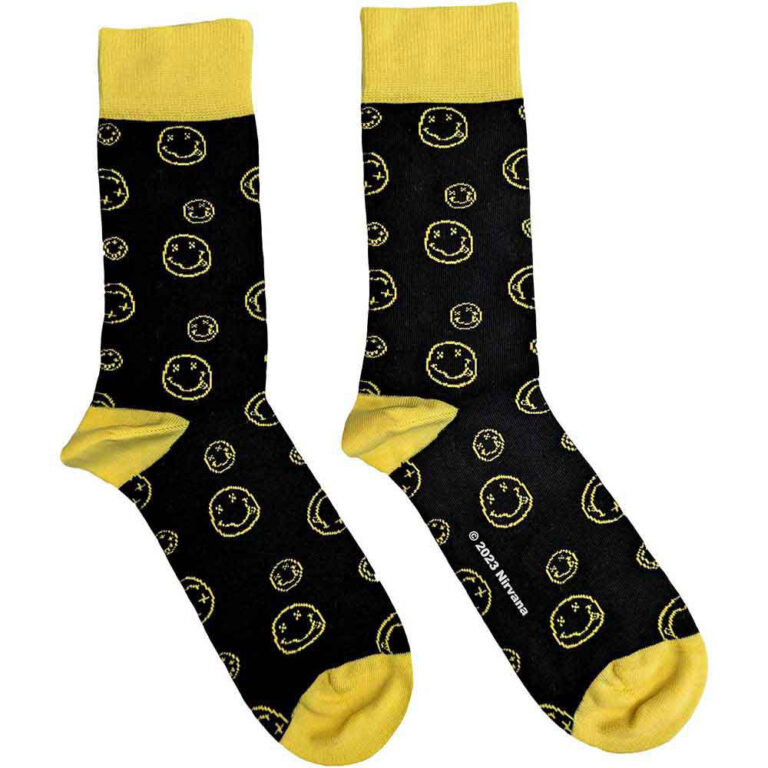 Nirvana Outline Happy Faces (Black) (UK Size 4 – 7) Socks