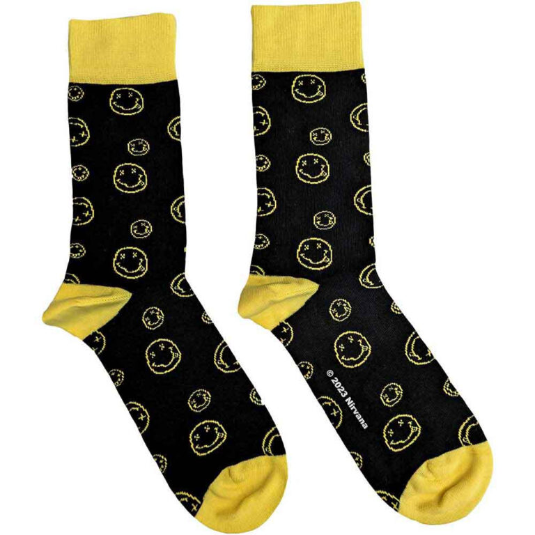 Nirvana Outline Happy Faces (Black) (UK Size 7 – 11) Socks