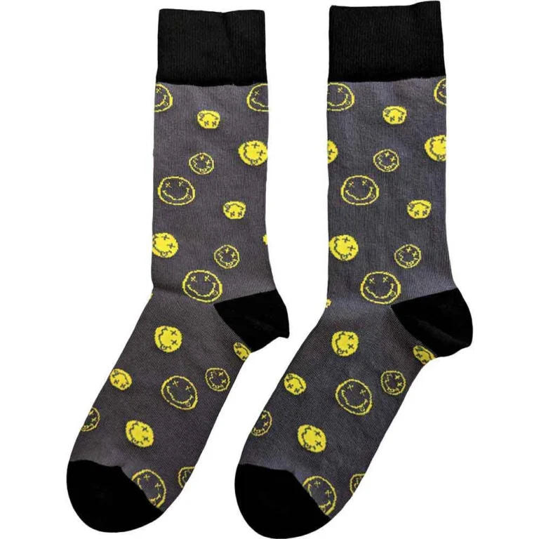 Nirvana Mixed Happy Faces (Charcoal Grey) (UK Size 4 – 7) Socks