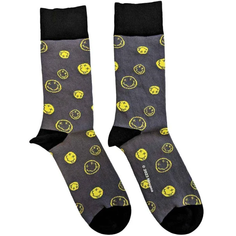 Nirvana Mixed Happy Faces (Charcoal Grey) (UK Size 7 – 11) Socks