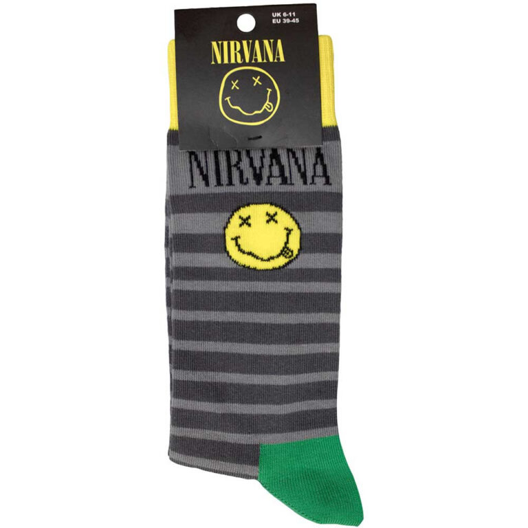 Nirvana Happy Face & Logo Stripes (Grey) (UK Size 6 – 11) Socks