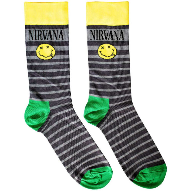 Nirvana Happy Face & Logo Stripes (Grey) (UK Size 6 – 11) Socks