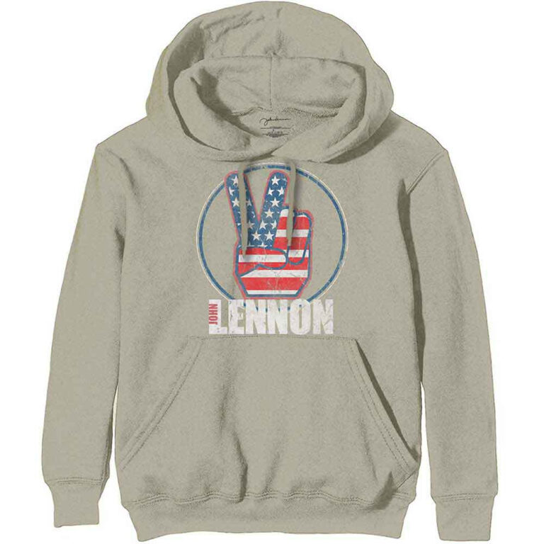 John Lennon Peace Fingers US Flag Sand Pullover Hoodie