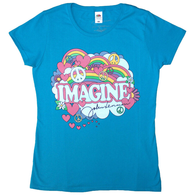 John Lennon Rainbows, Love & Peace Light Blue Ladies T-Shirt