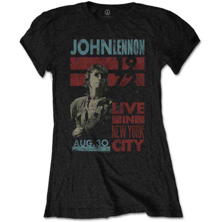 John Lennon Live In New York City Black Ladies T-Shirt