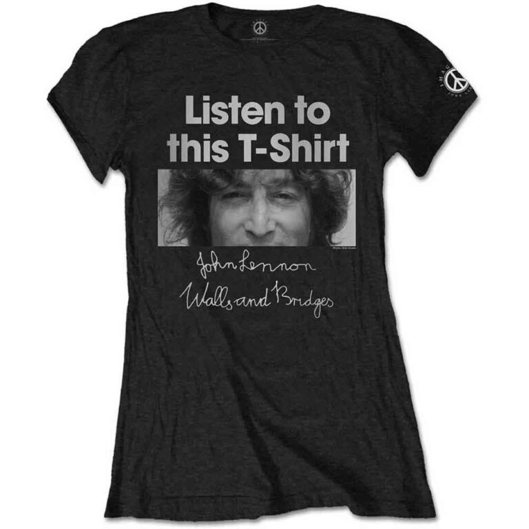 John Lennon Listen Black Ladies T-Shirt