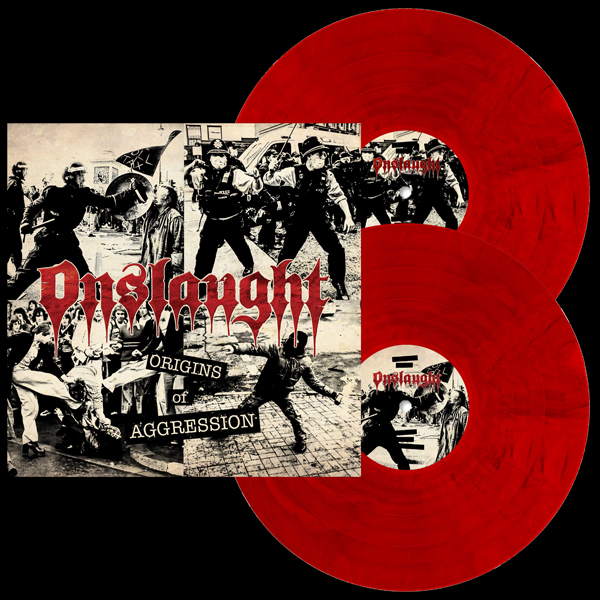 Onslaught – ORIGINS OF AGGRESSION (PHD EXCLUSIVE SANITY RED-BLACK MARBLED + AUTOGRAPH CARD) Vinyl Double Album