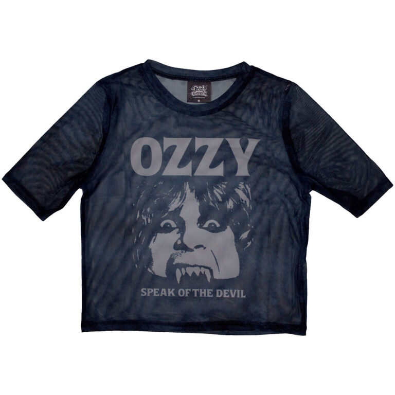 Ozzy Osbourne Ladies Mesh Crop Top: Speak Of The Devil Navy Blue T-Shirt