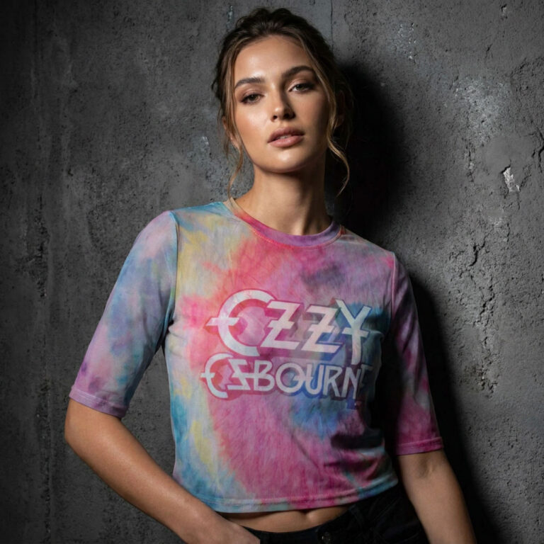 Ozzy Osbourne Ladies Mesh Crop Top: Logo Light Blue T-Shirt