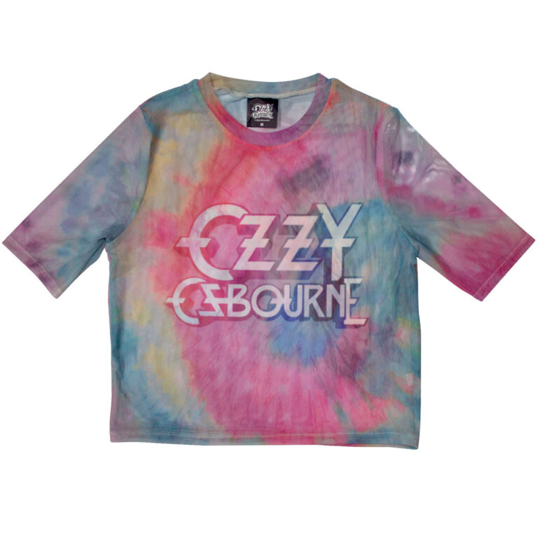 Ozzy Osbourne Ladies Mesh Crop Top: Logo Light Blue T-Shirt