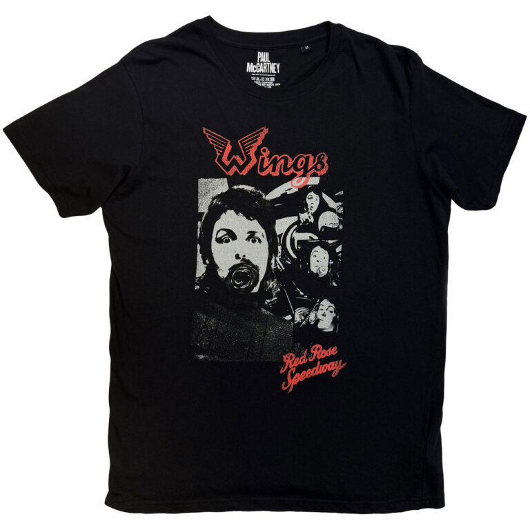Paul McCartney Unisex T-Shirt : Wings Collage Black Back Print T-Shirt
