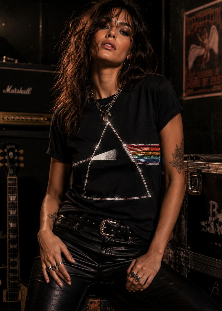 Pink Floyd Dark Side of the Moon Black Embellished T-Shirt