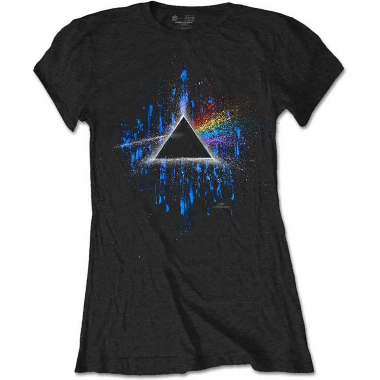 Pink Floyd Dark Side of the Moon Blue Splatter Black Ladies T-Shirt
