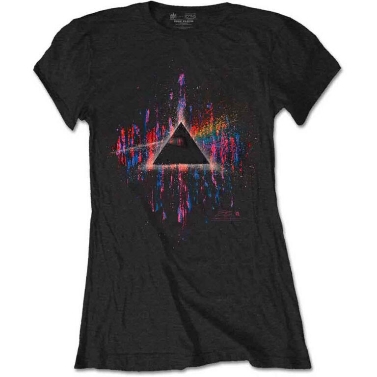 Pink Floyd Dark Side of the Moon Pink Splatter Black Ladies T-Shirt