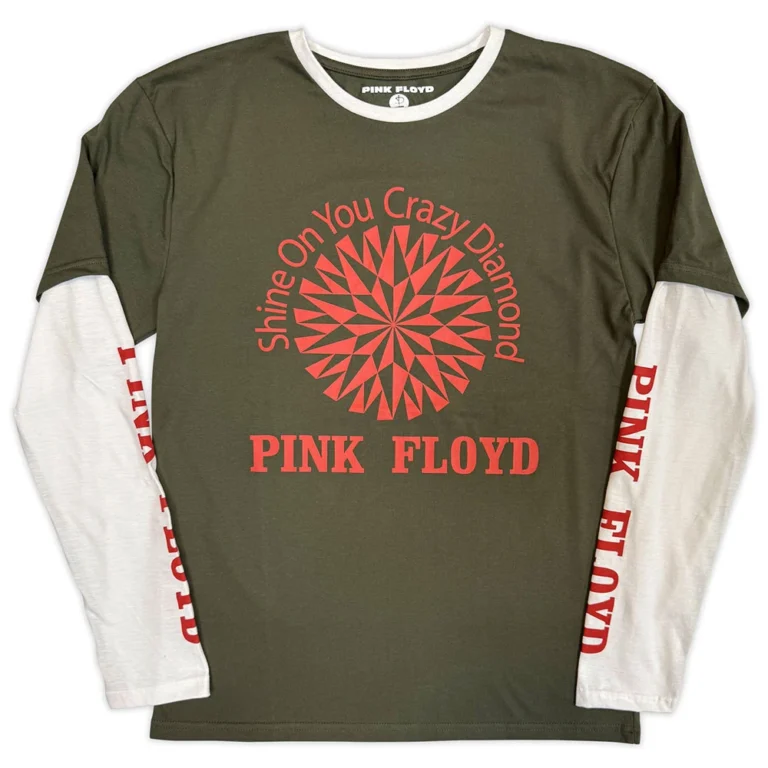 Pink Floyd Unisex 2 In 1 Layered Long Sleeve T-Shirt: Shine On Green & White Sleeve Print T-Shirt