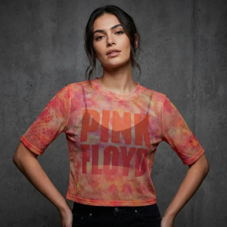 Pink Floyd Ladies Mesh Crop Top: Stacked Logo Pink T-Shirt